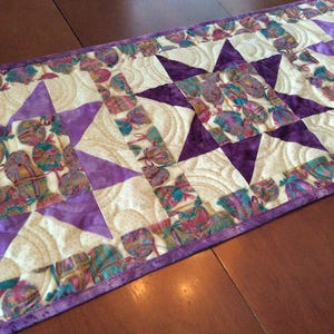 Quilted table runner, lavender and purple quilted table topper, Easter star fabric table decor, Easter egg small quilt, spring small quilt image 1