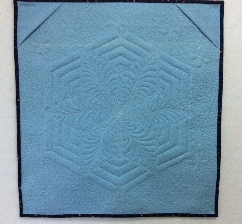 Star butterfly quilted wall hanging original design fibre wall art blue green quilted table topper appliqu\u00e9 floral butterfly quilt