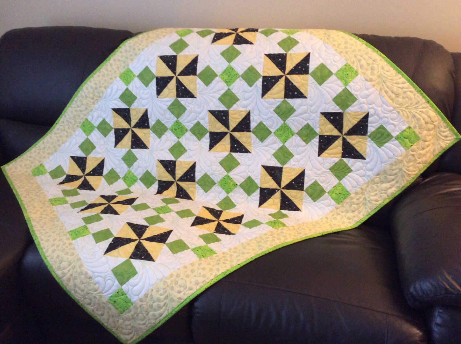 Quilted Pinwheel Lap Quilt in Yellow Green Black and White Etsy Canada