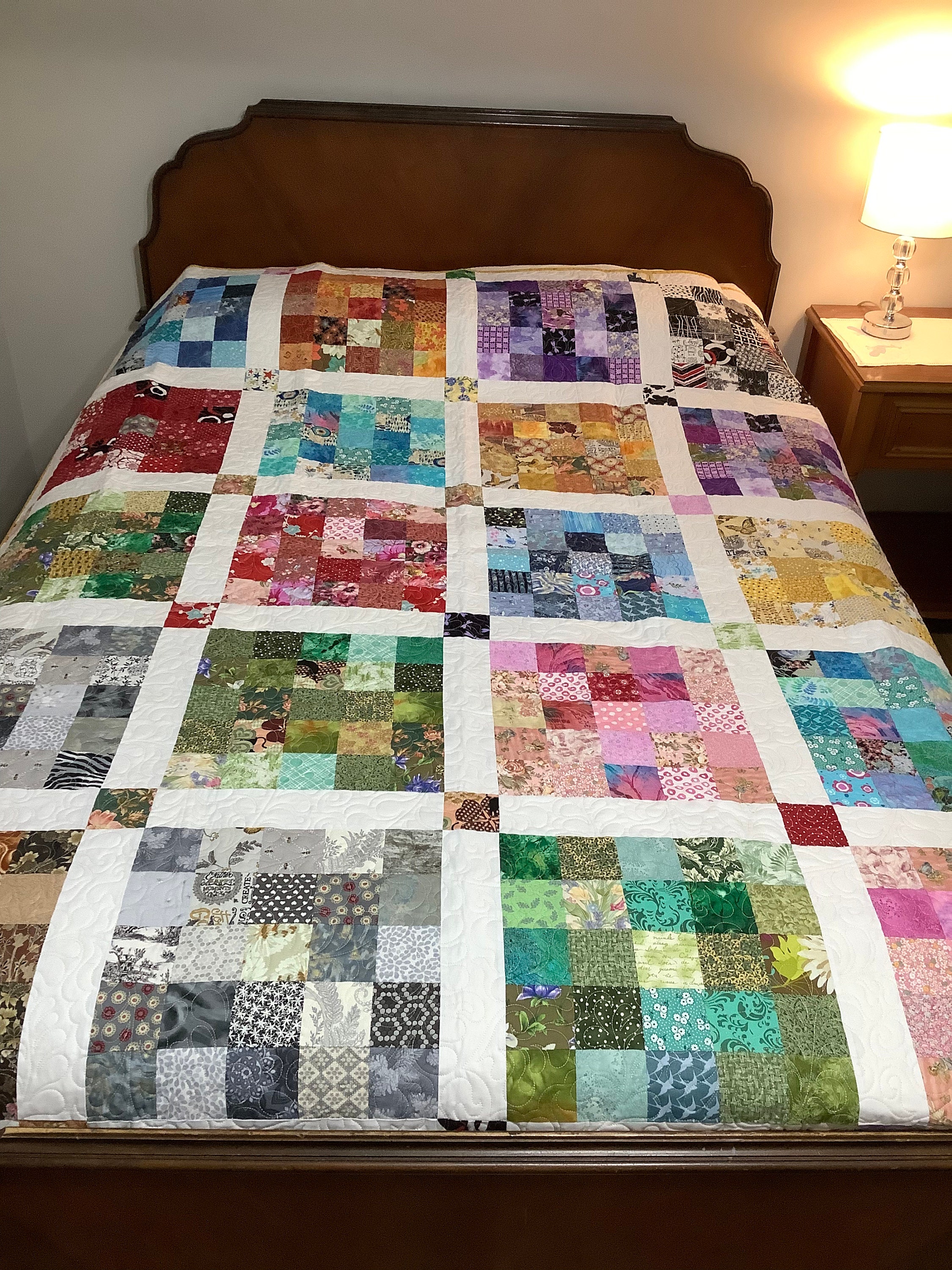 Scrappy Patchwork Lap Quilt in Multi Colors, Twin Bed Quilt, Single Bed ...
