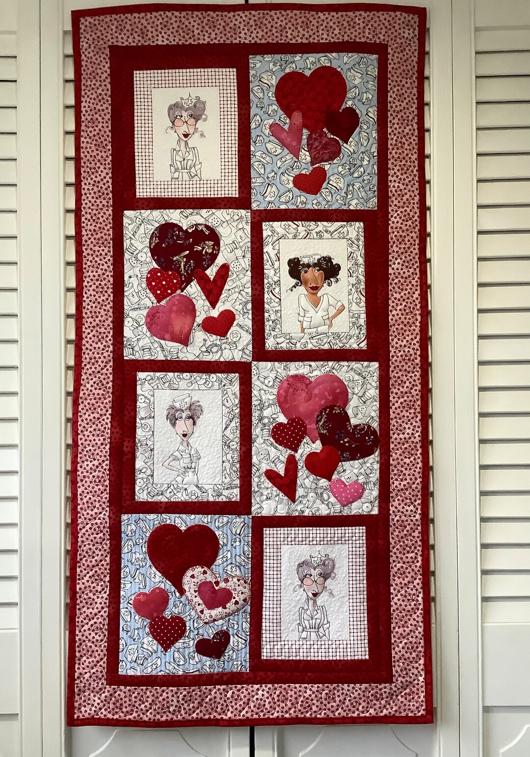 Nurse and Hearts Quilted Wall Hanging, Valentines Gift - Etsy