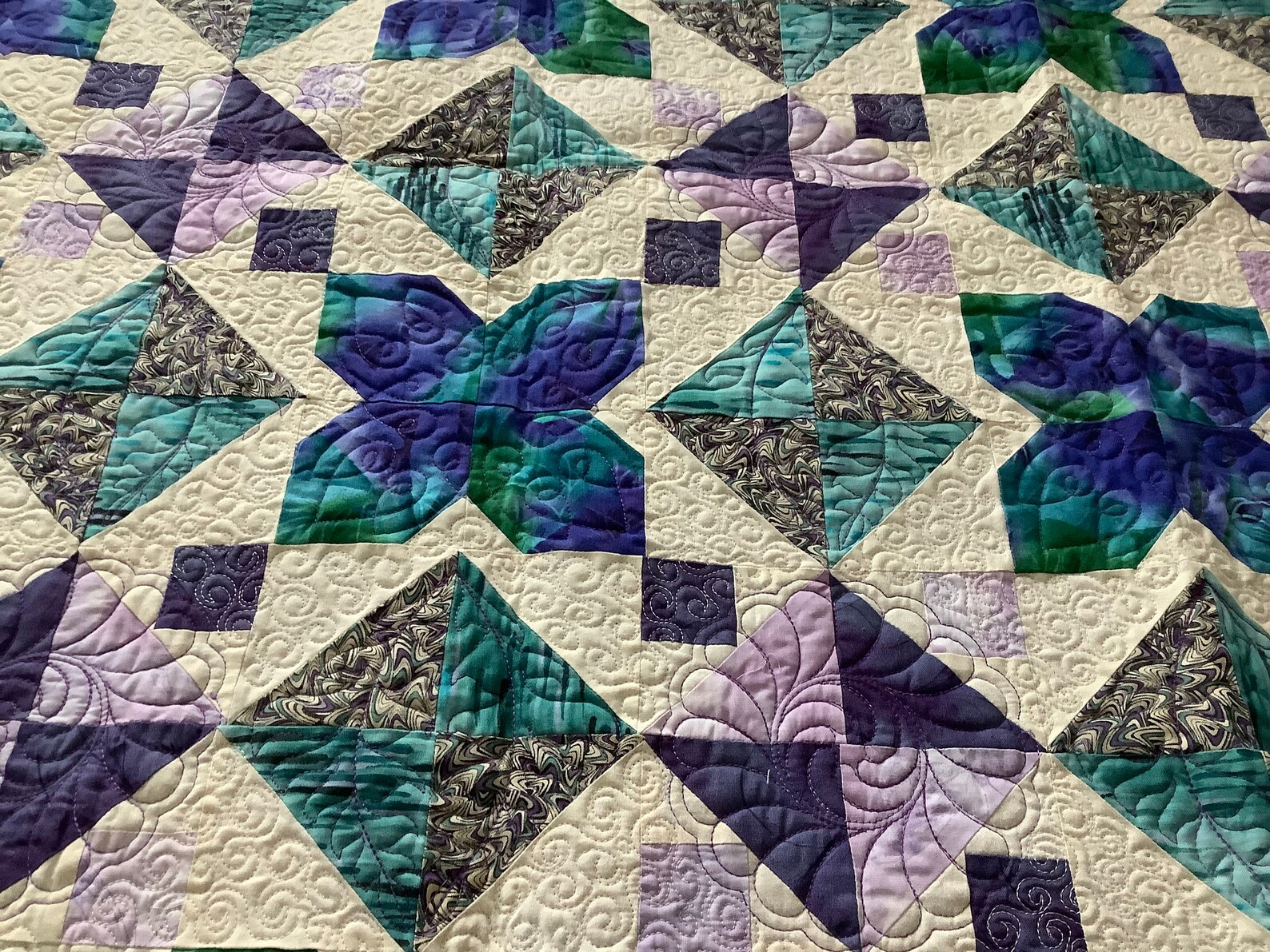 Large Lap Quilt/modern Bed Topper/purple Green Quilt/small Bed Etsy