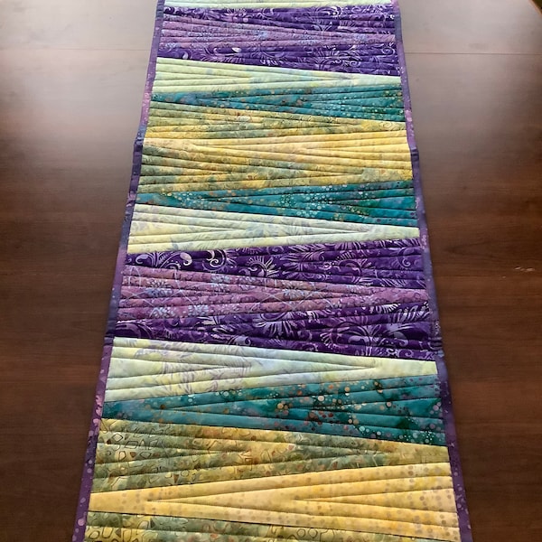 Reversible Batik Table Runner, Quilted Cotton, Floral Print