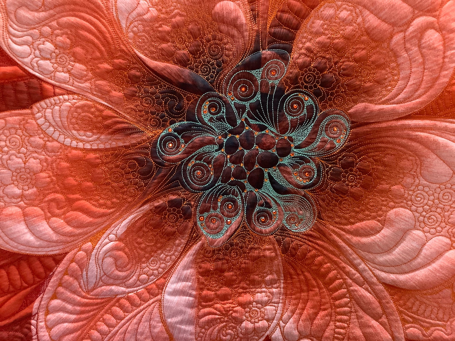 Quilted Big Dream Wall Hanging in Red and Orange With Green Centre