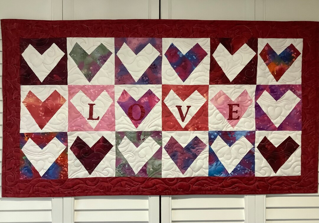 Quilted Hearts Wall Hanging, Valentine's Day Decor, LOVE Table Runner ...