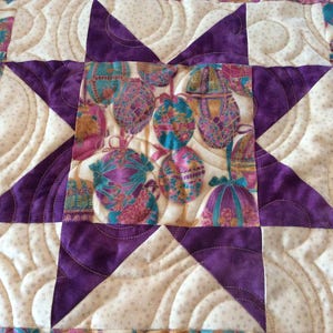 Quilted table runner, lavender and purple quilted table topper, Easter star fabric table decor, Easter egg small quilt, spring small quilt image 4