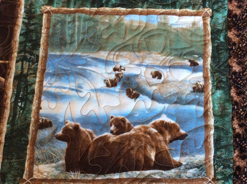 Bear Wall Hanging/bear Lap Quilt/browns Green Quilt/manly Quilt