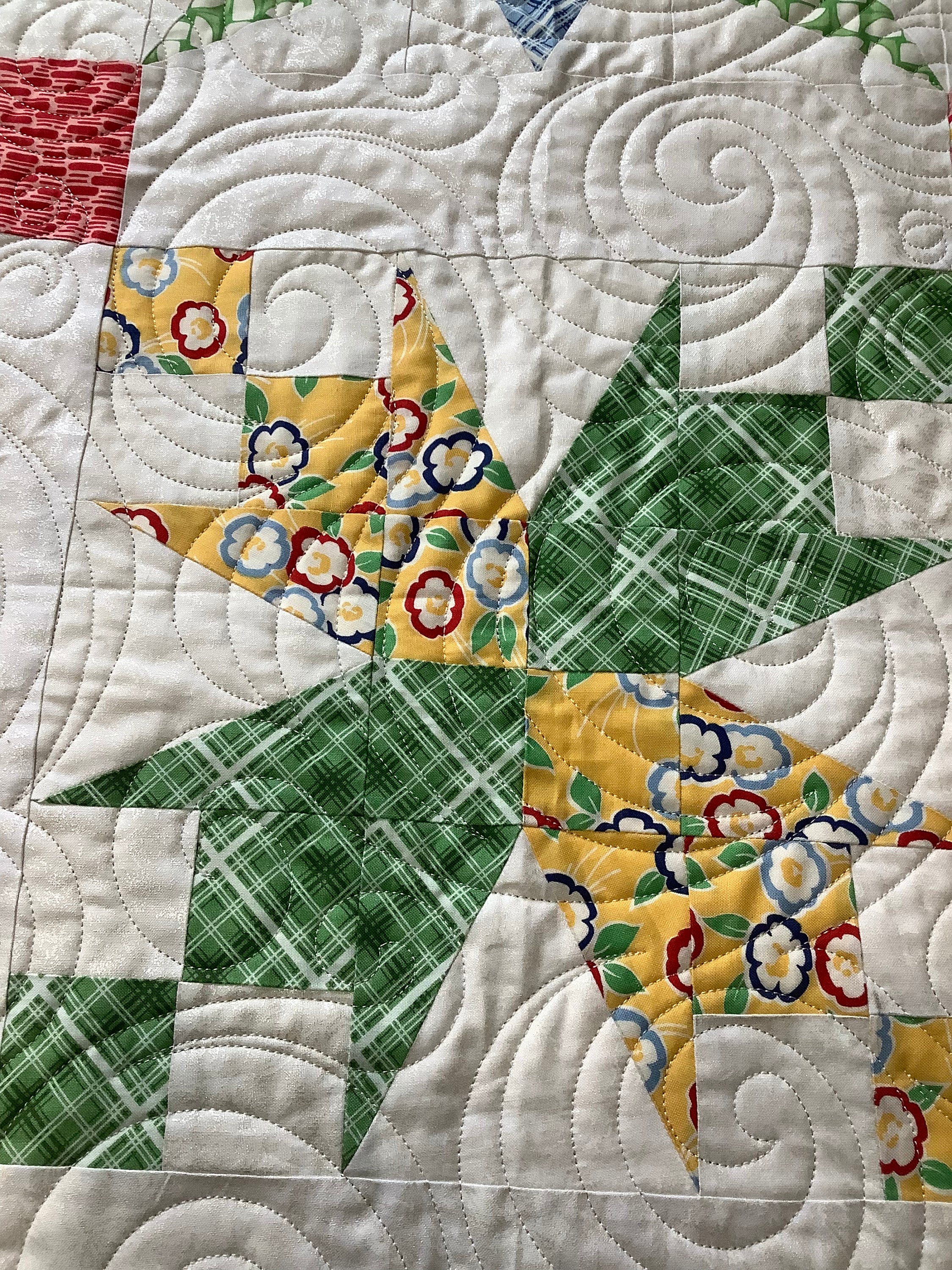 Quilted Bed Runner or Table Runner in Red Green Blue and White Etsy