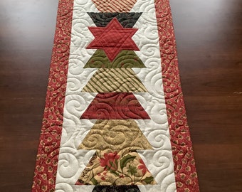 Christmas table runner with Star of David, reversible fall table mat with Christmas ornaments in blue, bed runner, coffee table topper