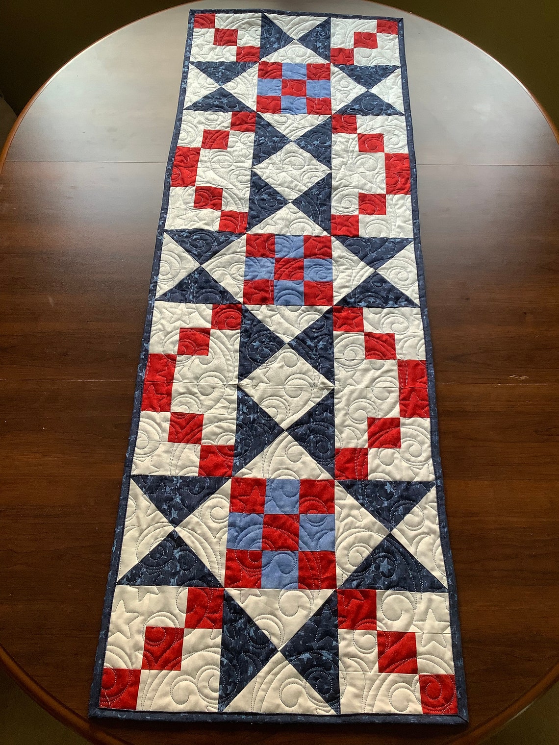 Americana Quilted Table Runner, Red White Blue Stars, Independence Day ...