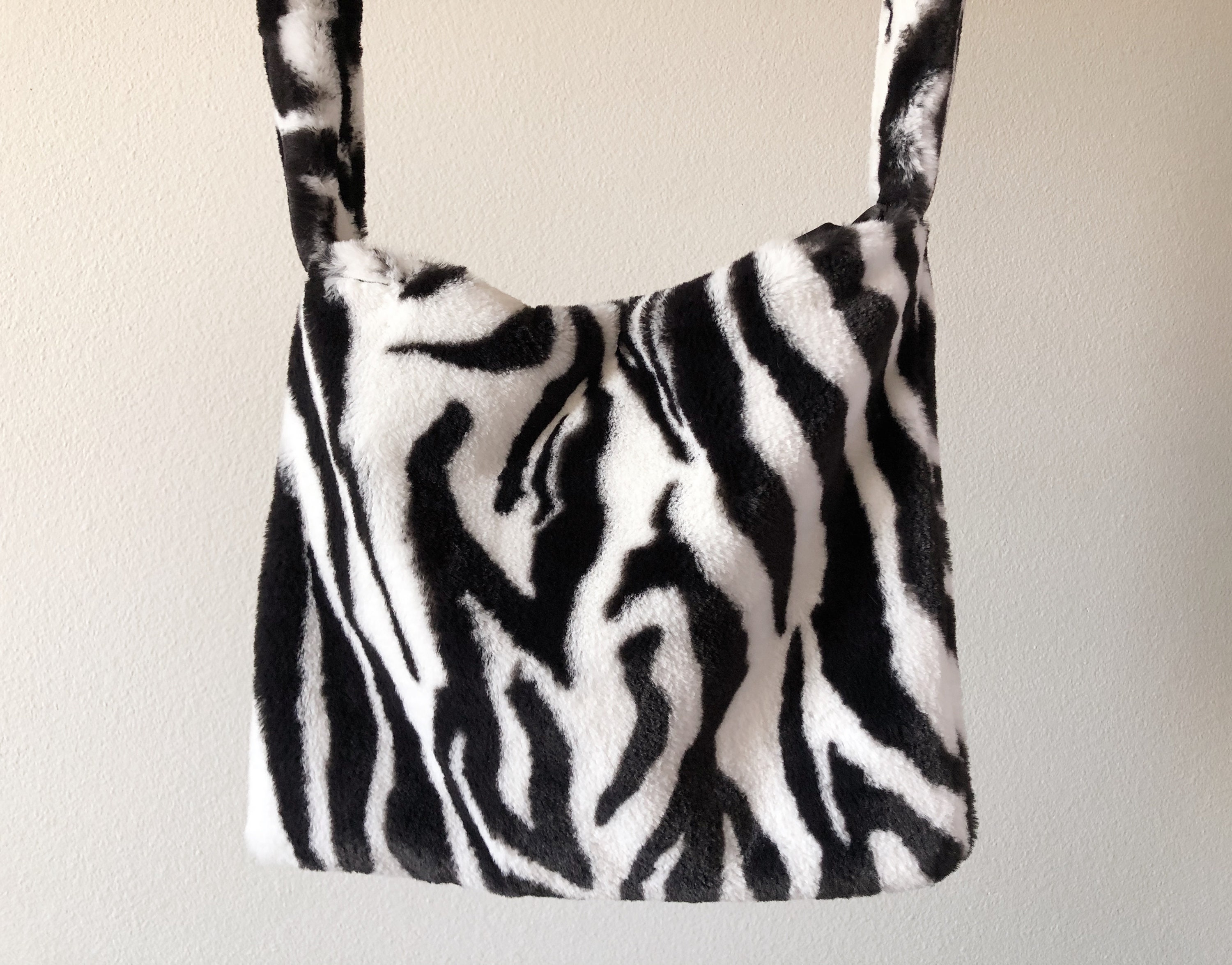 fluffy zebra print bag