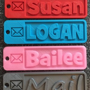 Personalized 3D Printed Keychain, Luggage Tag, Kid&#39;s Backpack Tag with an Envelope - For Mail Key.