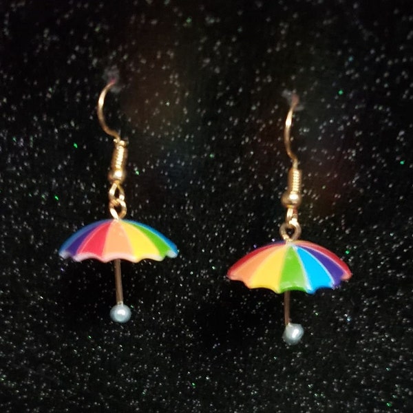 Rainbow Umbrella Earrings, Dangle Fashion Earrings, Resin Earrings, Novelty Earrings