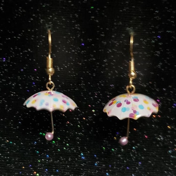 Polka dot Umbrella Earrings, Dangle Fashion Earrings, Resin Earrings, Novelty Earrings