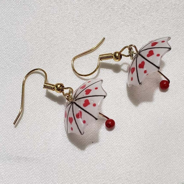 Heart Umbrella Earrings, Dangle Fashion Earrings, Resin Earrings