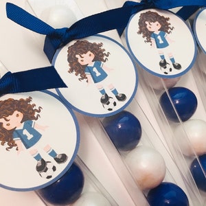 Girls Soccer, sports, gumball tube, birthday party favors, set of 6