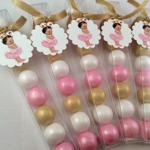Pink and gold African American vintage princess gumball baby shower birthday favors, set of 12