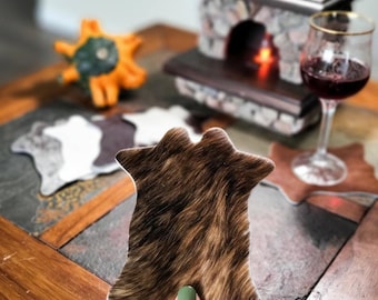 Real Cowhide Mini Rug Coasters: Western Farmhouse Decor, Single Rug
