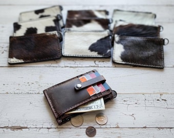 Handmade Cowhide Keychain Western Wallet: Leather Card Holder, Optional Wristlet