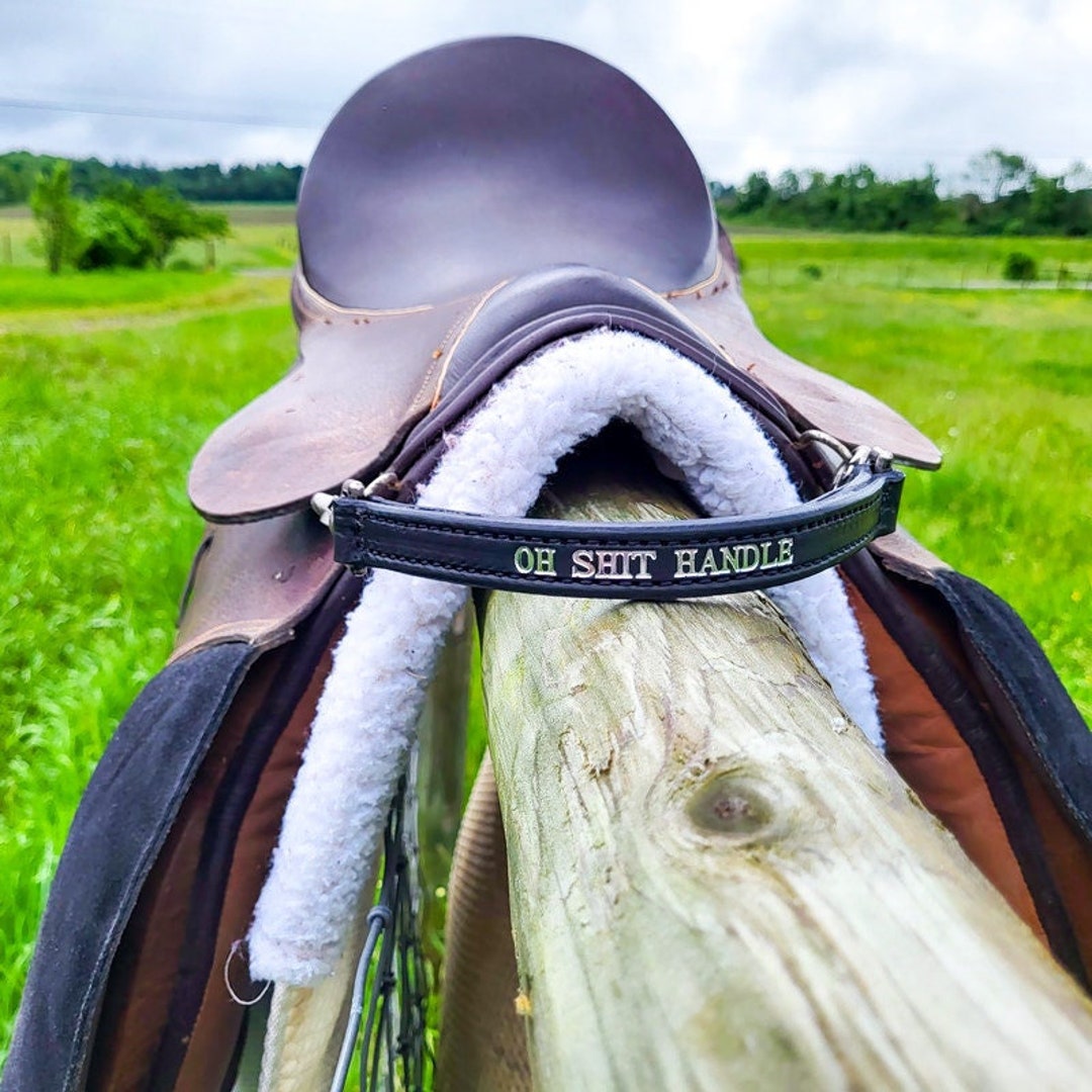Black Leather English Saddle Grab Strap Horse Tack, Custom Made to