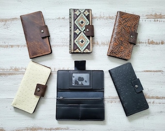 Cartera larga de cuero estilo western: Cartera de mano para mujer