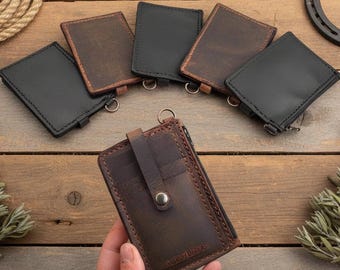 Handmade Leather Keychain Wallet: Credit Card Holder, Coin Purse, Optional Wristlet.