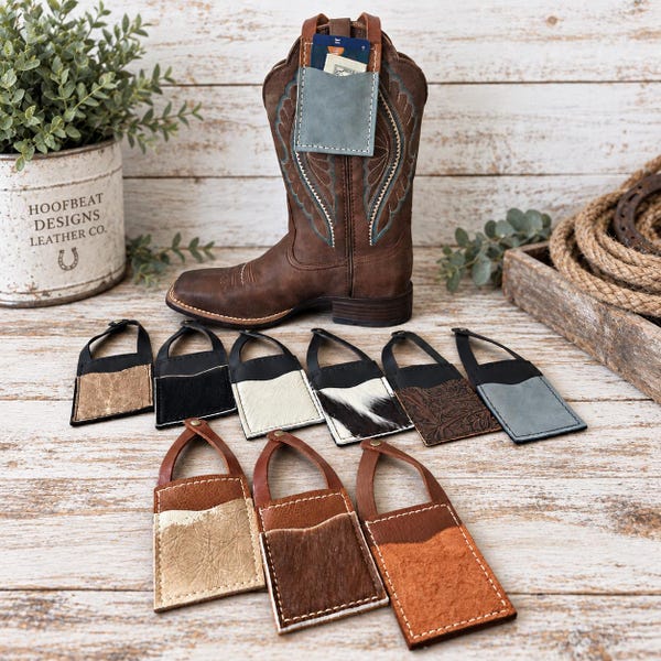 Leather Boot Wallet For Concerts, Rodeos, or Horseback Riding - Handcrafted Hands Free Card Holder