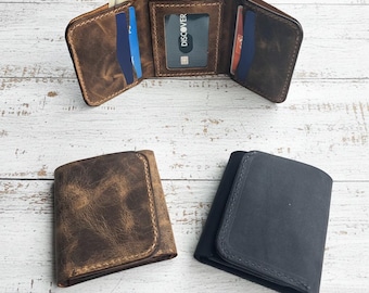 Full-Grain Leather Trifold Wallet – Compact Men's Card Holder