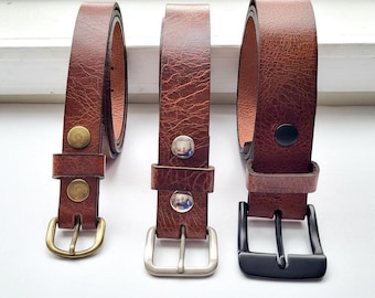 Distressed Brown Water Buffalo Full Grain Leather Belt: Handmade in the USA