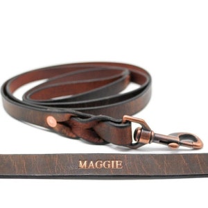 Personalized Leather Dog Leash - Water Buffalo Leather, Custom Pet Leash, Copper Swivel Snap, Dog Lover Gift - FREE Shipping