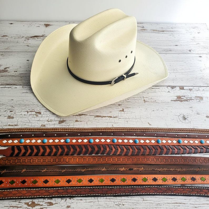 Leather Hat Bands - Handcrafted Leather Hat Bands - Premium Leather Construction - Coordinating Buckle Set - Quality Craftsmanship