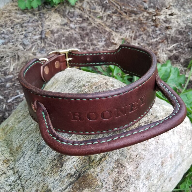 2 Custom Thick Leather Dog Collar with Rolled Handle and Etsy