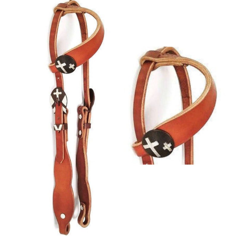 Copper Cross One Ear Leather Headstall Rodeo Gymkhana Cowboy Etsy