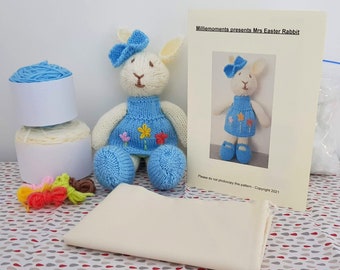 Knitting Kit to make Mrs Rabbit, Knitting Kit, Knitting hobby, Easter