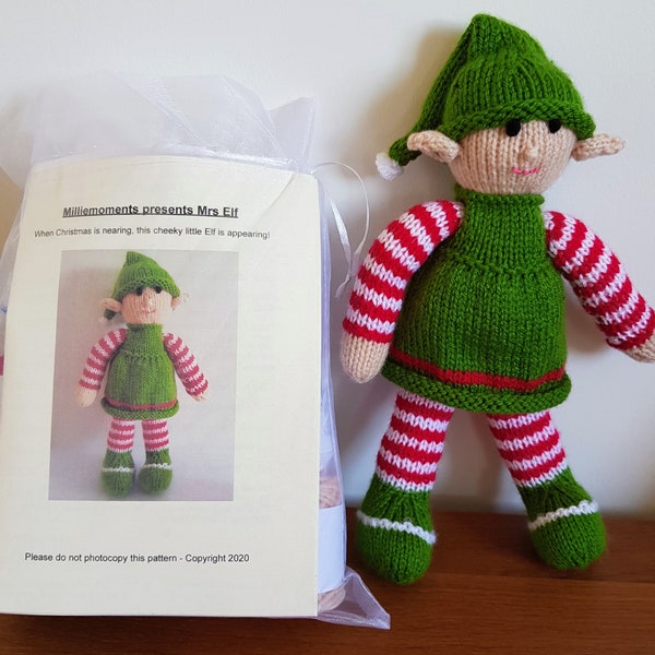 Knitting Kit to make Mrs Elf, Knitting Kit, Knitting hobby, Christmas