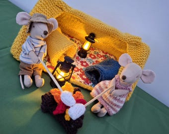 PDF knitting pattern toy tent and sleeping bag for Maileg Mice
