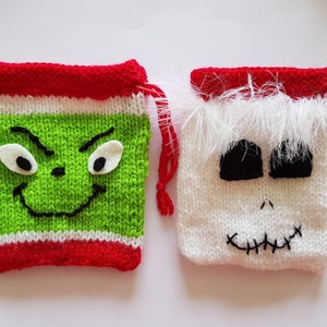 Patrón de tejido de bolsas de regalo/monedas de chocolate navideñas en PDF, cajas de Nochebuena, tejidos benéficos, tejidos fáciles, regalos para hacer, bolsa de niño, Grinch