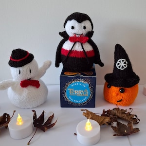 Chocolate Orange Cover knitting pattern, Halloween, Charity knit  spookey season, knitted ghost, knitted pumpkin, knitted vampire