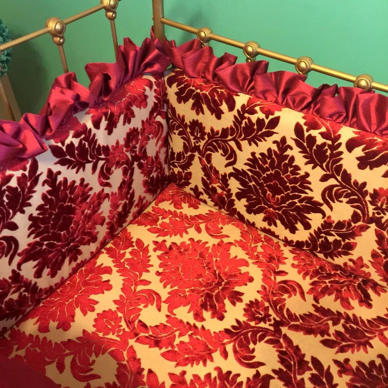 Custom Jewel Tone Nursery Baby Crib Bedding Damask Red ...