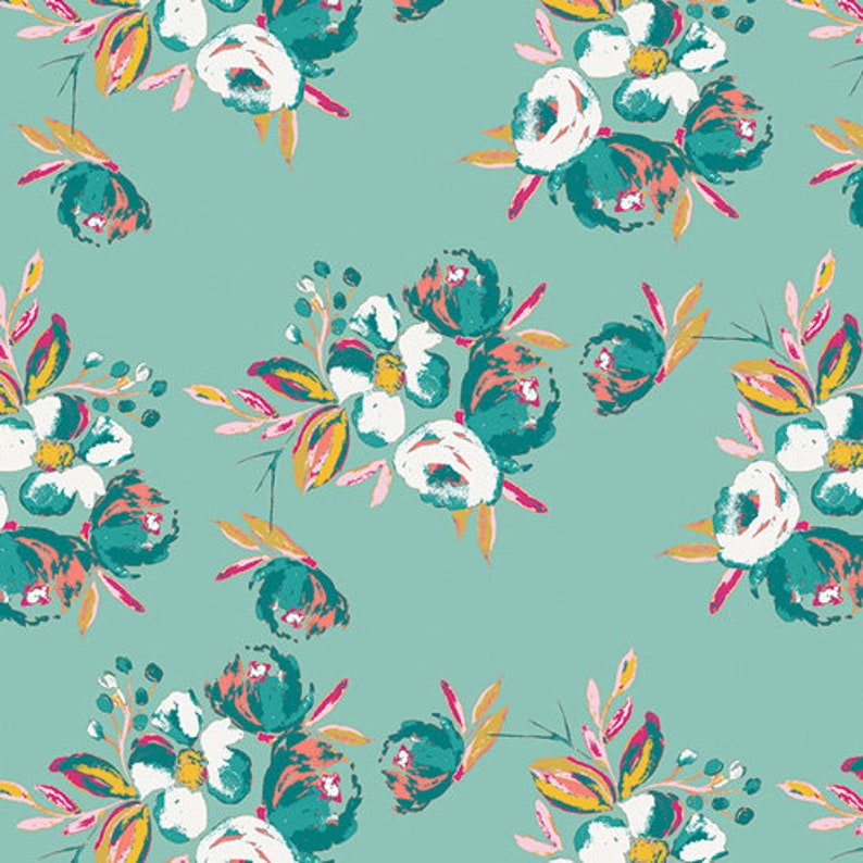 Corsage Charm Aqua Wild Bloom Art Gallery Fabrics