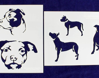 Pit Bull Dog Stencil Set  8" x 10" - Stencil-  14 Mil Mylar - 2 pieces