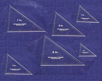 6 Piece Set Quilt Triangle Templates  1/8"    3", 4", 5", 6", 7", 8"