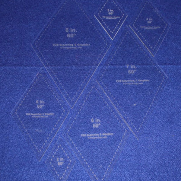 7 Piece Set Quilting Diamond Template- 1/8"  Clear Acrylic  2", 3"  4", 5", 6", 7", 8"
