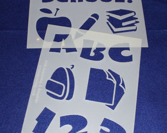 Back To School 2 Piece Stencil Set  8" x 10" - Stencil-  14 Mil Myler