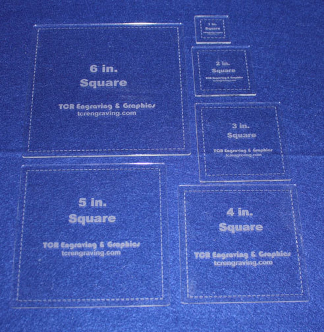 6 Piece Set Quilting Square Template- W/seam 1/8" Clear Acrylic 1", 2 ...