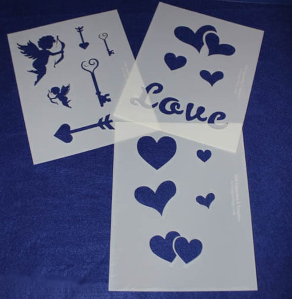 3 Piece Set mylar 14 Mil Hearts/valentines Day Stencils  Painting/crafts/stencil 