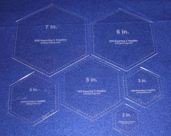 6 Piece Set Quilting Hexagon Template- 1/8"  Clear Acrylic  2", 3"  4", 5", 6", 7"