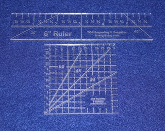 2 Piece Ruler Set. 3" Square & 6" Long -Acrylic 1/8" thick. Quilting/Sewing