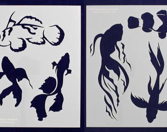 2 Piece Set Tropical Fish Stencils  8" x 10" -  14 Mil Mylar