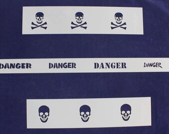 Skull and Danger- 3 Piece Border Stencil Set-14 mil Mylar - Halloween